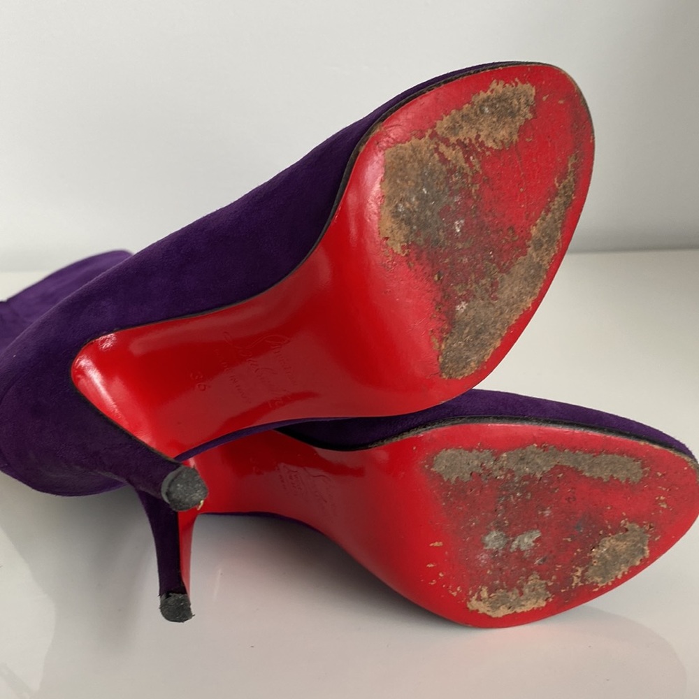 SOLD Christian Louboutin Babel 100mm Purple Suede boots size 36 - Picture 17 of 17